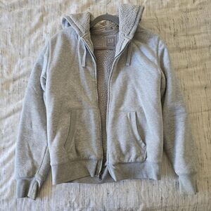 GAP Heather Gray Sherpa Hoodie Small